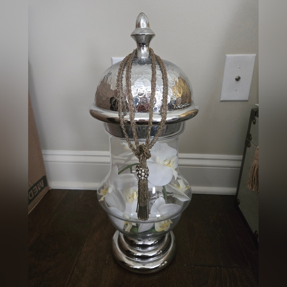 INSPIRE ME HOME DECOR GIANT Silver Decorative Jar with Floral Accents